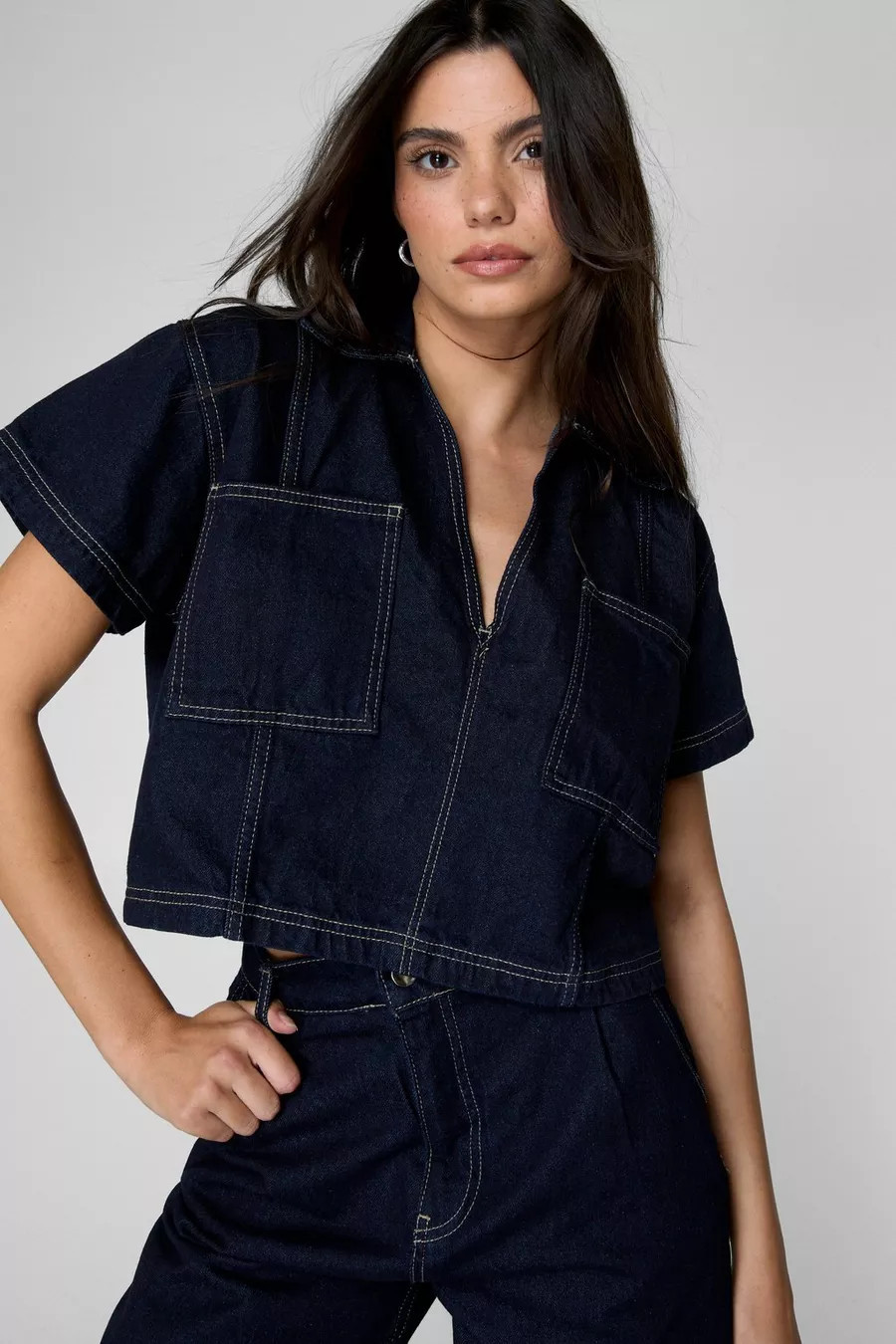 Denim V Neck Cropped Top | Nasty Gal US