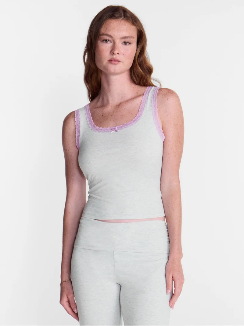 No Boundaries Cotton Blend Jersey Sleep Lace Tank Top, Women\u2019s XXS-3X | Walmart (US)