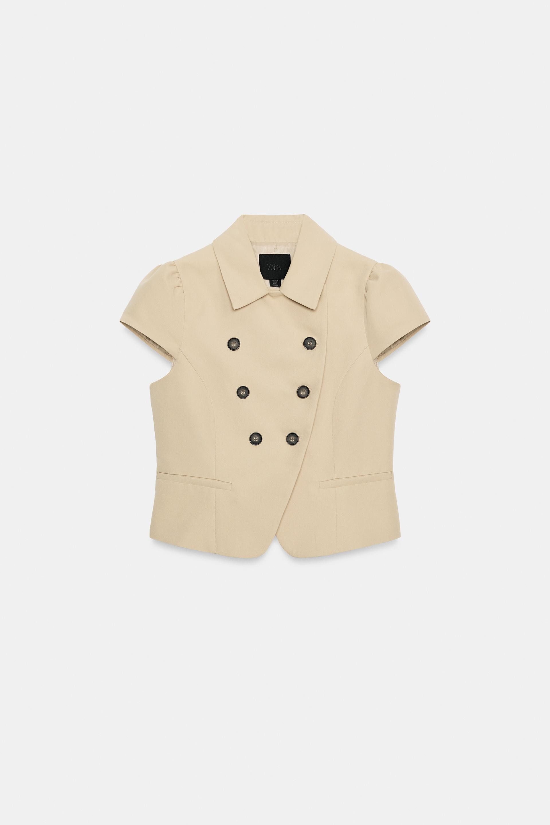 Zara - Short Sleeve Double-Breasted Jacket - Taupe Brown - S - Woman | Zara US