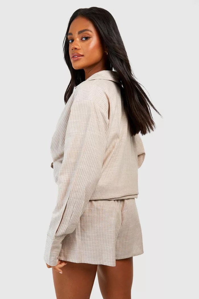 Cotton Tonal Pinstripe Pyjama Short | Boohoo.com (UK & IE)