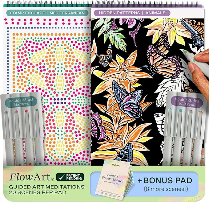 Lifelines FlowArt Activity Pads, 2-Pack with 8 Double-Sided Markers, 40 Scenes & Bonus Pad - Guid... | Amazon (US)