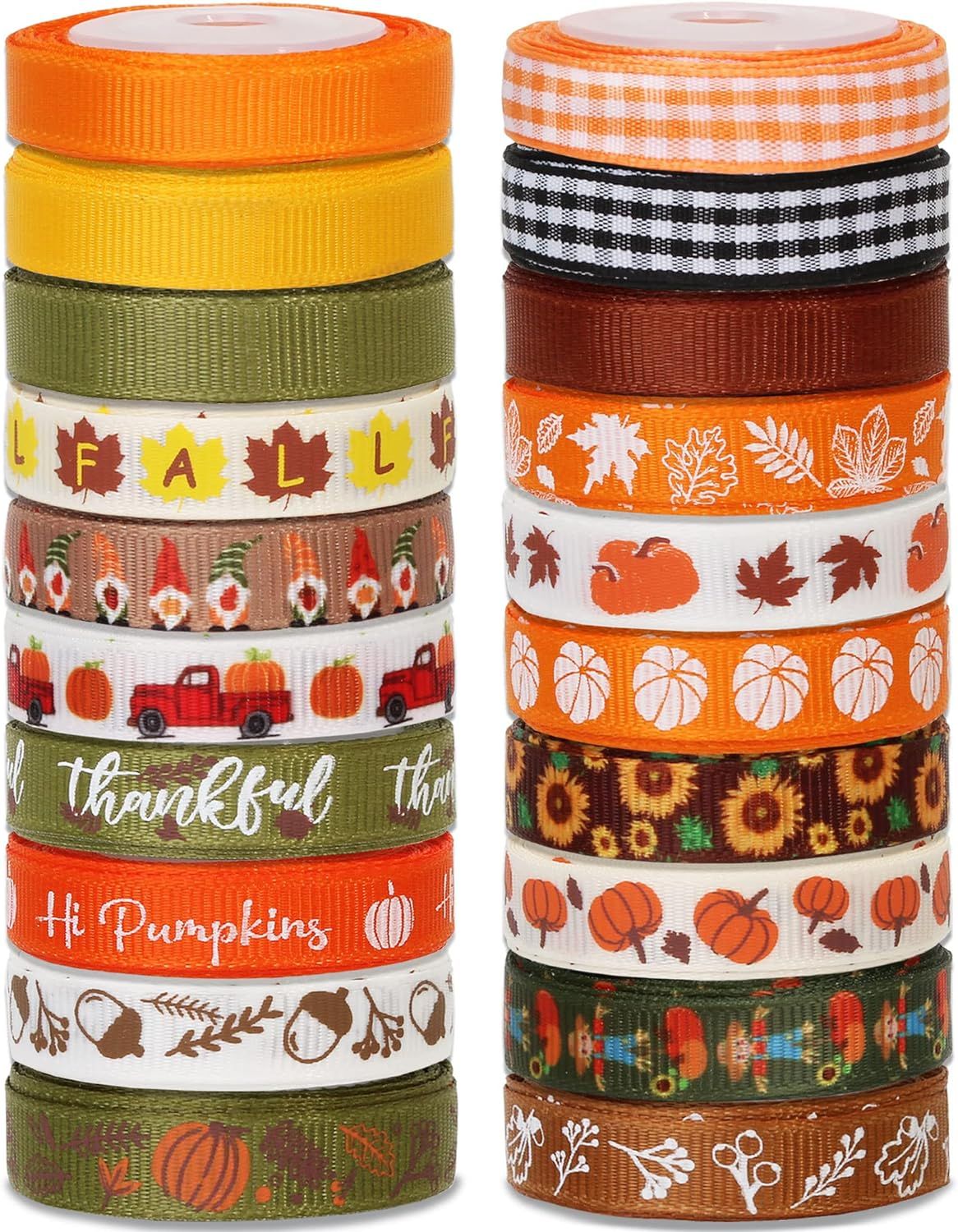 Fall Ribbons 3/8 Inch x 300Fts (20 Rolls x 15Ft), Pumpkin Ribbon/ Thanksgiving Harvest Ribbon for... | Amazon (US)