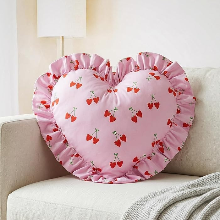 Valentine Pillow for Girls, Pink Heart Shaped Throw Pillow with Ruffled Edge, 15.7x14.2 Inches, C... | Amazon (US)