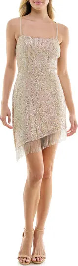 Sequin Beaded Fringe Asymmetric Hem Minidress | Nordstrom