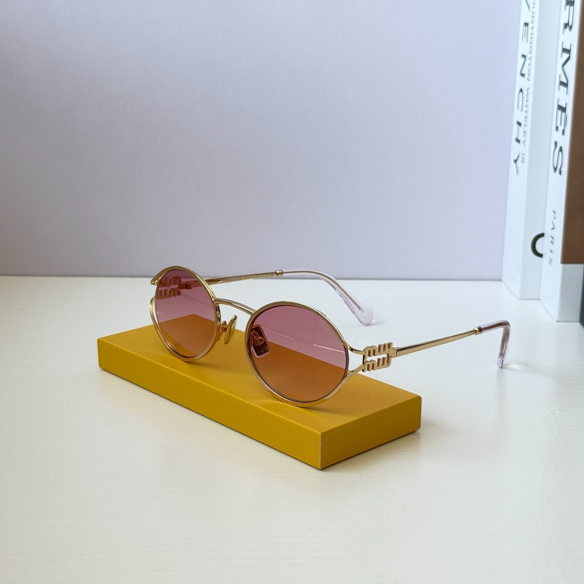 Miu Miu SMU52Y Sunglasses Shiny Pale Gold Metal Pink Lens 55-20-130 | eBay US