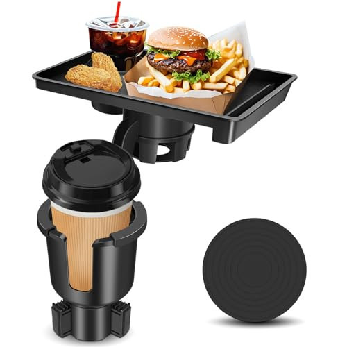 JPart Car Cup Holder Tray, Cup Holder Expander, 2 in 1 Detachable Car Food Tray with 360°Rotation Tray for Eating, Storage and Travel Road Essentials, Black | Amazon (US)