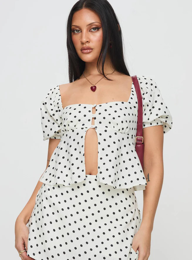 Passionfruit Linen Blend Top Cream/Black Polka Dot | Princess Polly US