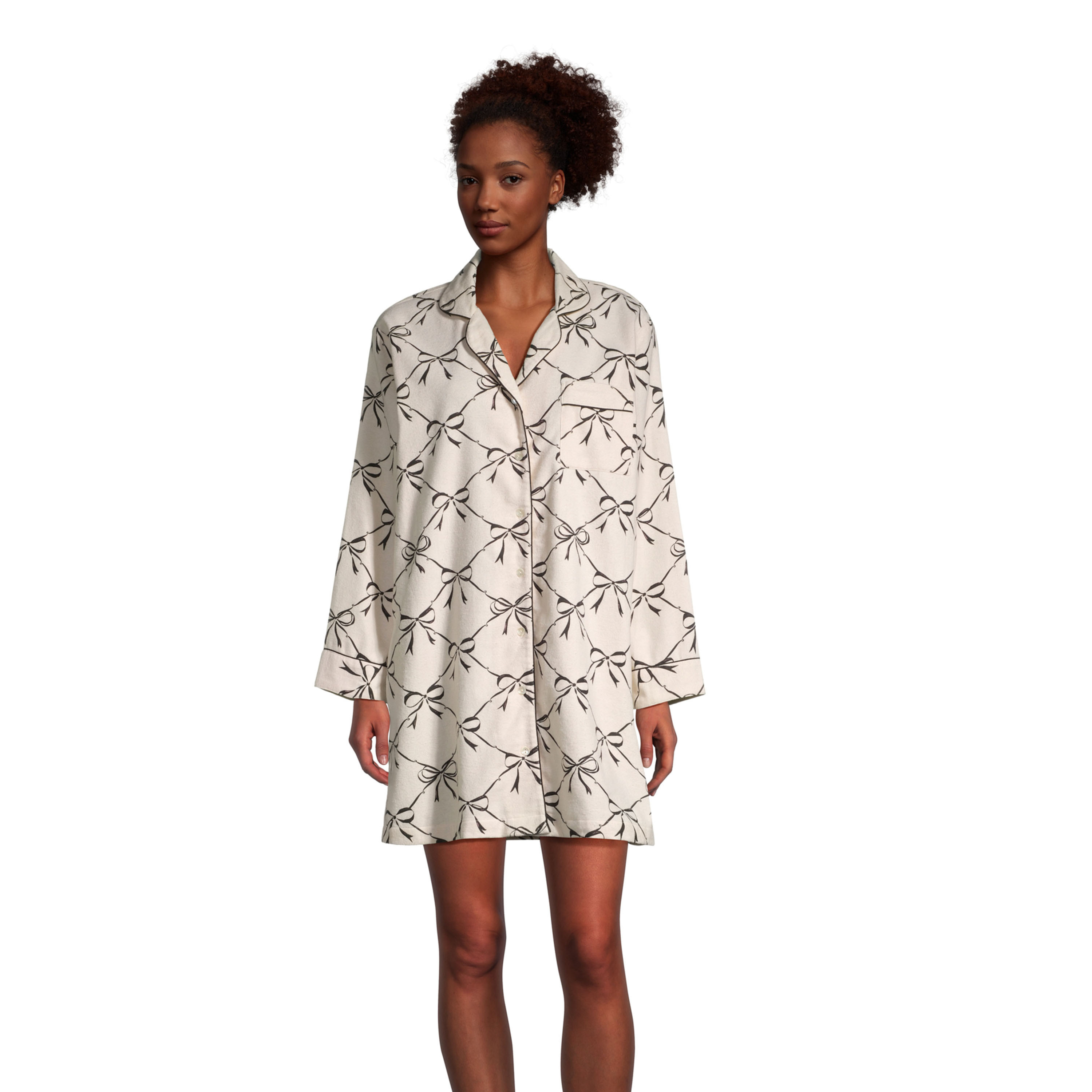 Black and White Bow Flannel Nightshirt | World Market