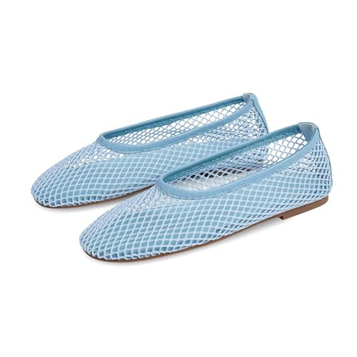 SOVANYOU Mesh Ballet Flats for Women Slip On Blue Woven Flats Round Toe Comfy Casual Office Fishnet Ballerina Flat Shoes | Amazon (US)