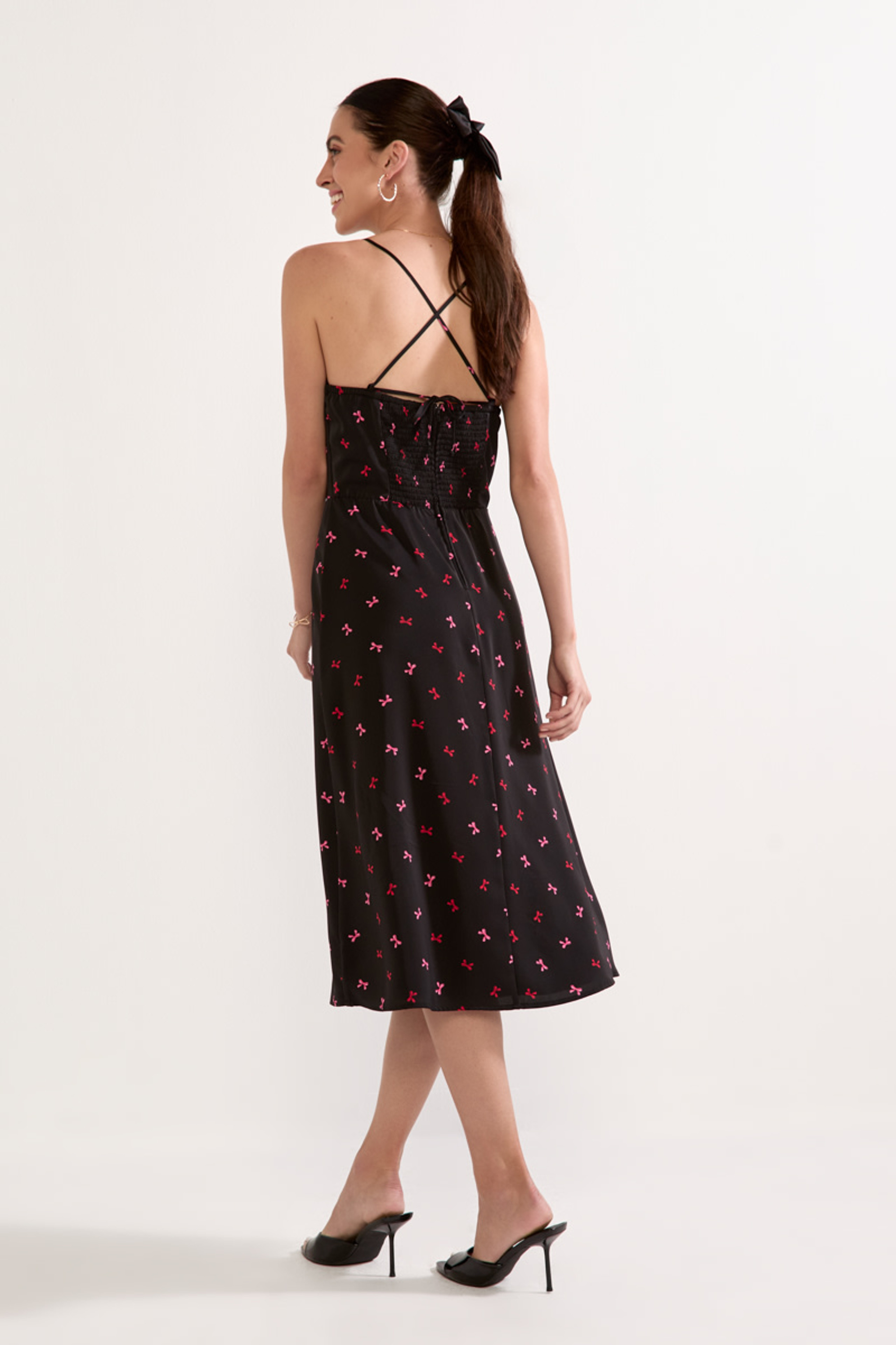 Krystal Bow Ditsy Midi Dress | Francesca's