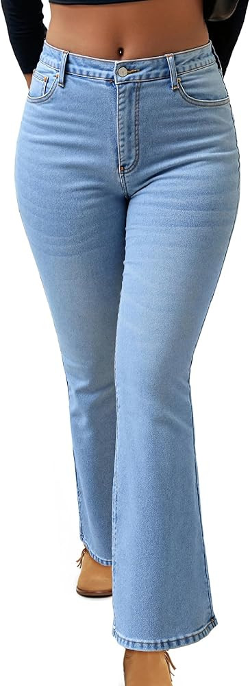 EMMIOL Women Flared Jeans Mid-High Waist Jeans Y2K 90s Denim Pants | Amazon (US)