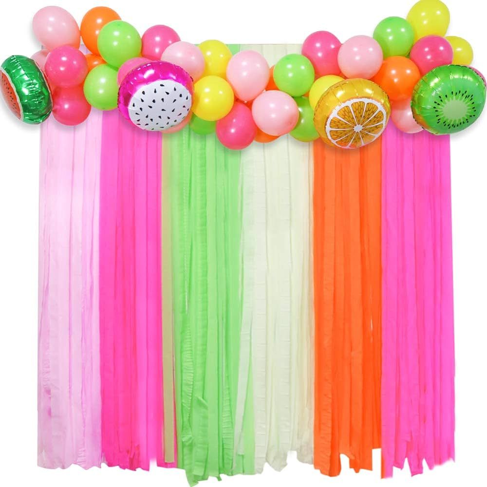 Twotti Frutti Party Backdrop with 54Pcs Fruit Balloon Arch Garland, Tutti Frutti Birthday Photo B... | Amazon (US)