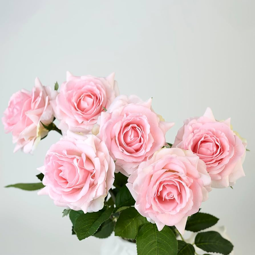 Real Touch Artificial Roses, 6 Stems Faux Flowers (Light Pink) | Amazon (US)