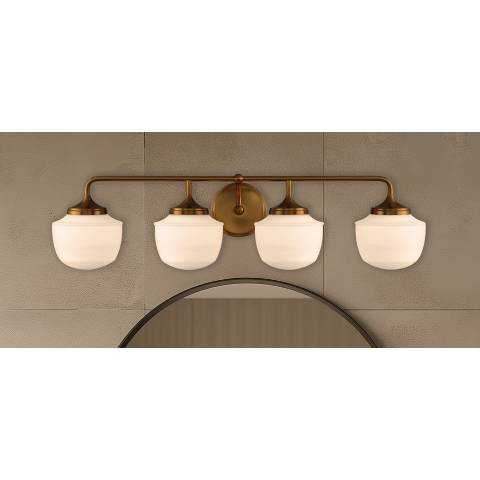 Minka Cornwell 32" Wide Aged Brass 4-Light Vanity Bath Light - #1742E | Lamps Plus | Lamps Plus