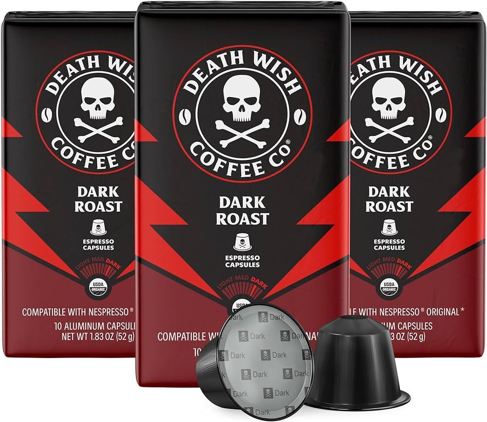 Death Wish Coffee, Dark Roast Espresso Capsules Compatible with Nespresso Original Machines (30 C... | Amazon (US)