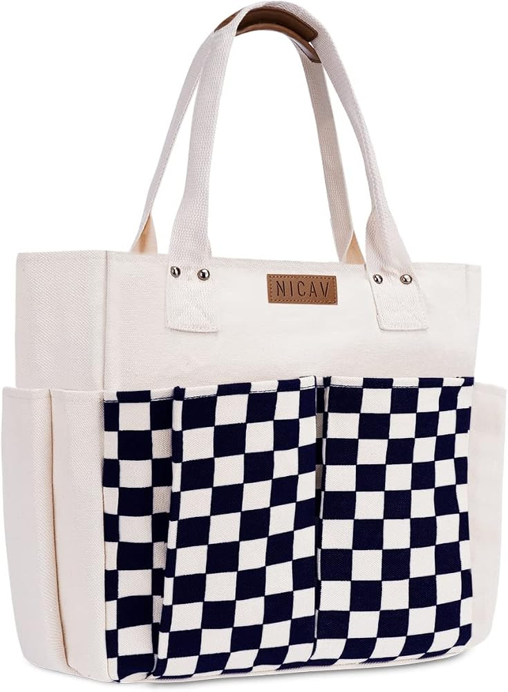 Nicav Canvas Tote Bags for Women, Large Utility Tote Bags with Pockets Zip Top for Teacher Nurse ... | Amazon (US)