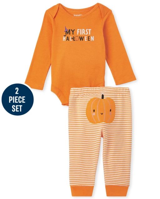 Unisex Baby Long Sleeve 'My First Halloween' Bodysuit And Striped Knit Pants With Pumpkin Graphic... | The Children's Place