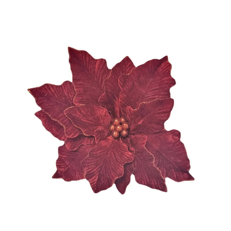 Holiday Time Deluxe Red Velvet Poinsettia Christmas Clip Ornament, 12 in, 1.41 oz | Walmart (US)