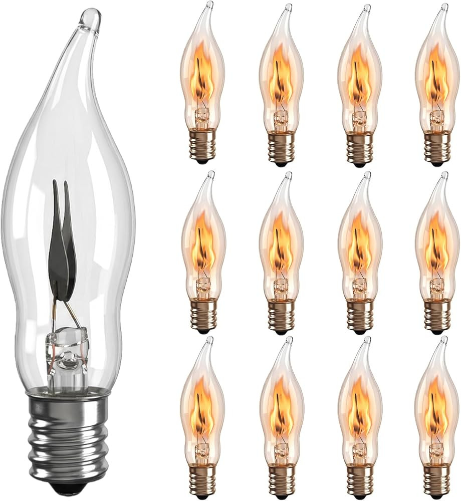 C18 Flickering Flame Light Bulbs, 1W C7 E12 Incandescent (12 Pack), UL Listed 2200K Orange — Ca... | Amazon (US)
