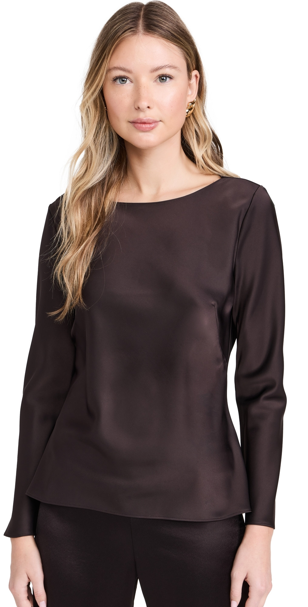 Leset Barb Boat Neck Long Sleeve Blouse Chocolate XL | Shopbop