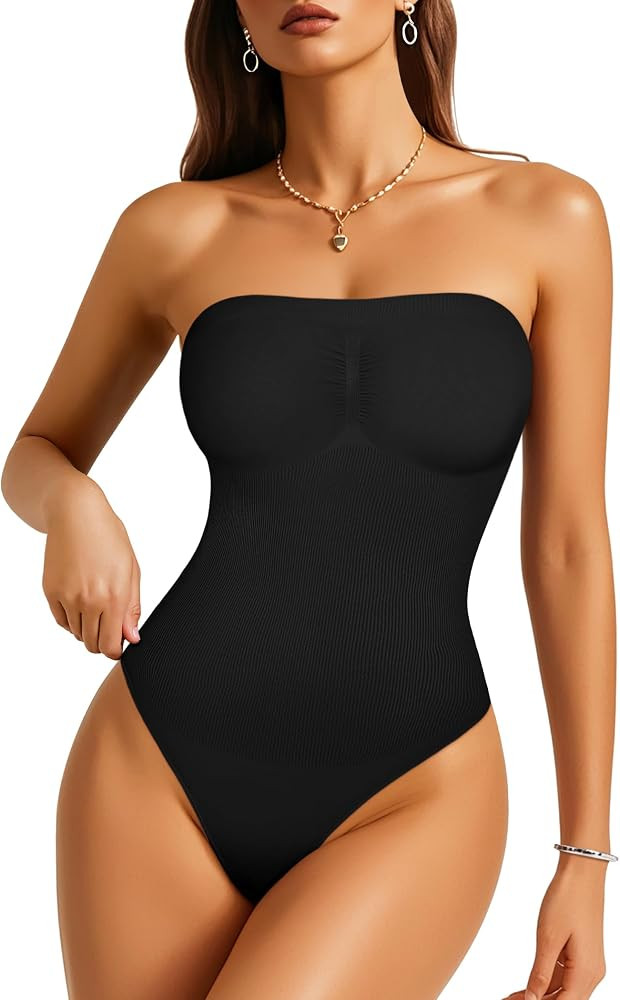 Irisnaya Strapless Shapewear Bodysuit for Women - Thong Bodysuit Tummy Control Tube Top Body Suit... | Amazon (US)