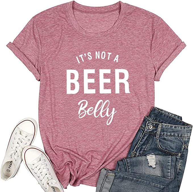 It's not a Beer Belly T Shirt Women Pregnancy Shirts for Women Letter Print O Neck Top Tee Blouse | Amazon (US)