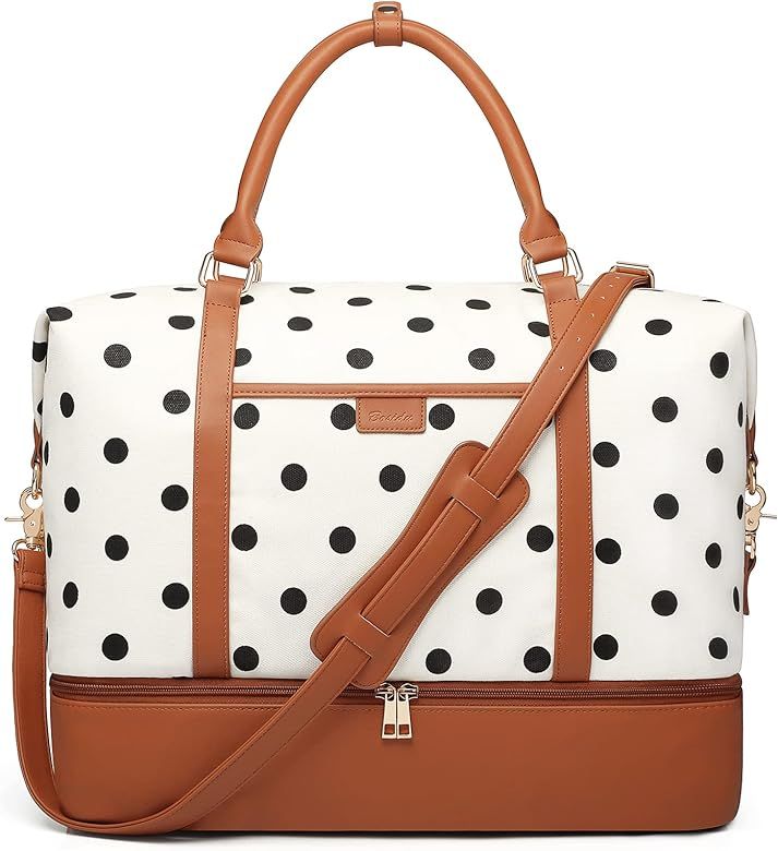 Weekender Bags for Women Canvas Overnight Bags Polka Dots Travel Duffle Bag with Shoes Compartmen... | Amazon (US)