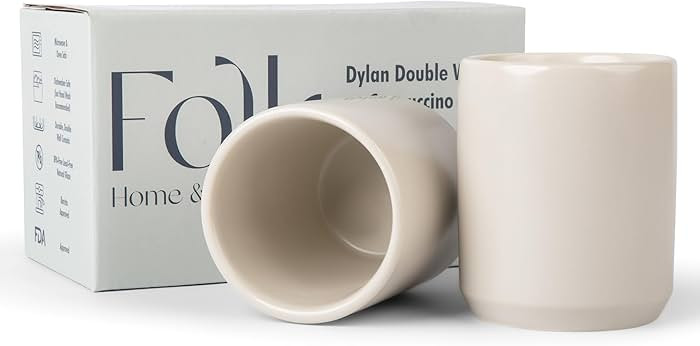 Folk Ceramics Dylan Ceramic Cappuccino Cups Set | Double Walled Ceramic Coffee Mug Set | Compact ... | Amazon (US)