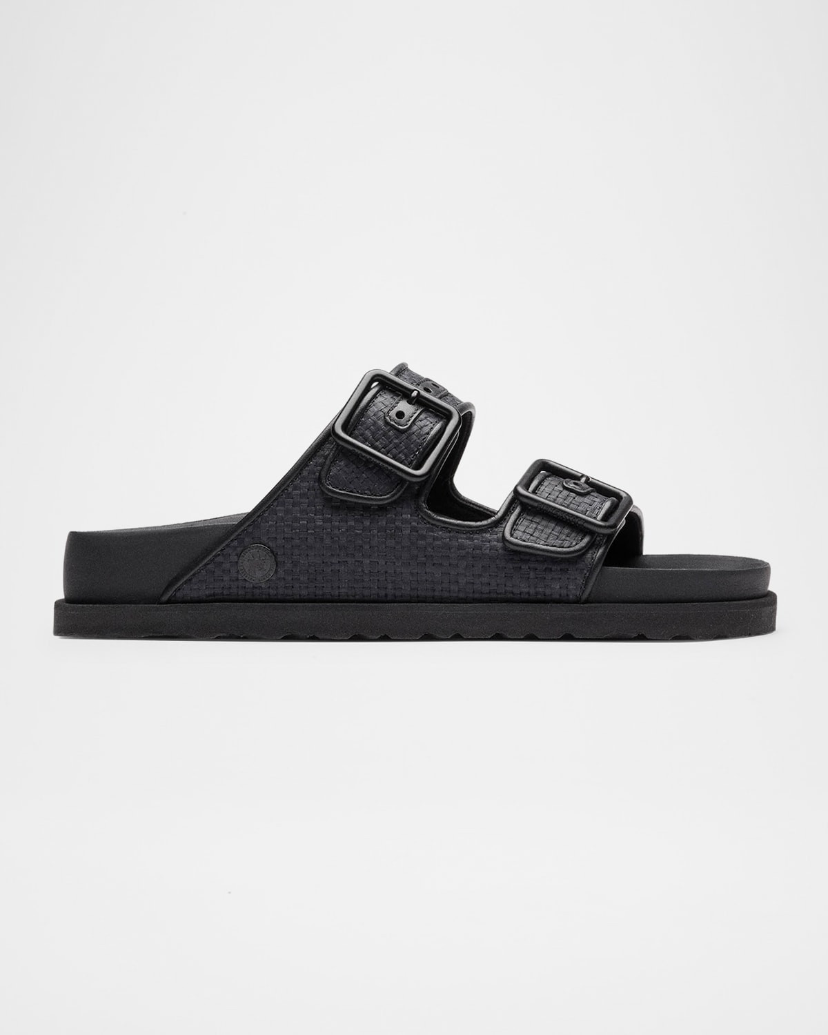 Arizona Raffia Dual-Buckle Slide Sandals | Neiman Marcus