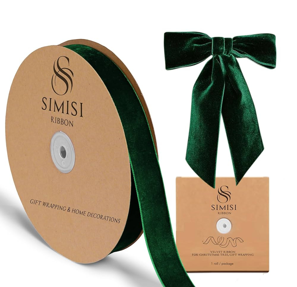 Dark Green Velvet Ribbon 1'' 25 Yards for Christmas Tree, Gift Wrapping, Flower Bouquet, Wreath D... | Amazon (US)