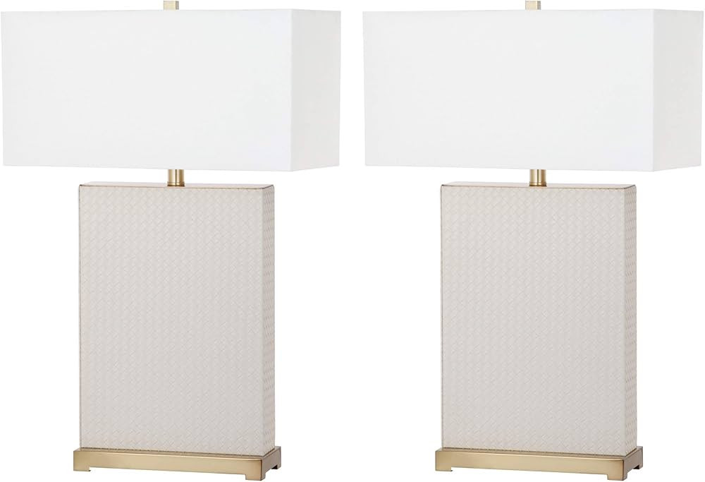 SAFAVIEH Lighting Collection Joyce Modern Art Deco Cream Faux Woven Leather Rectangle Shade 28-in... | Amazon (US)