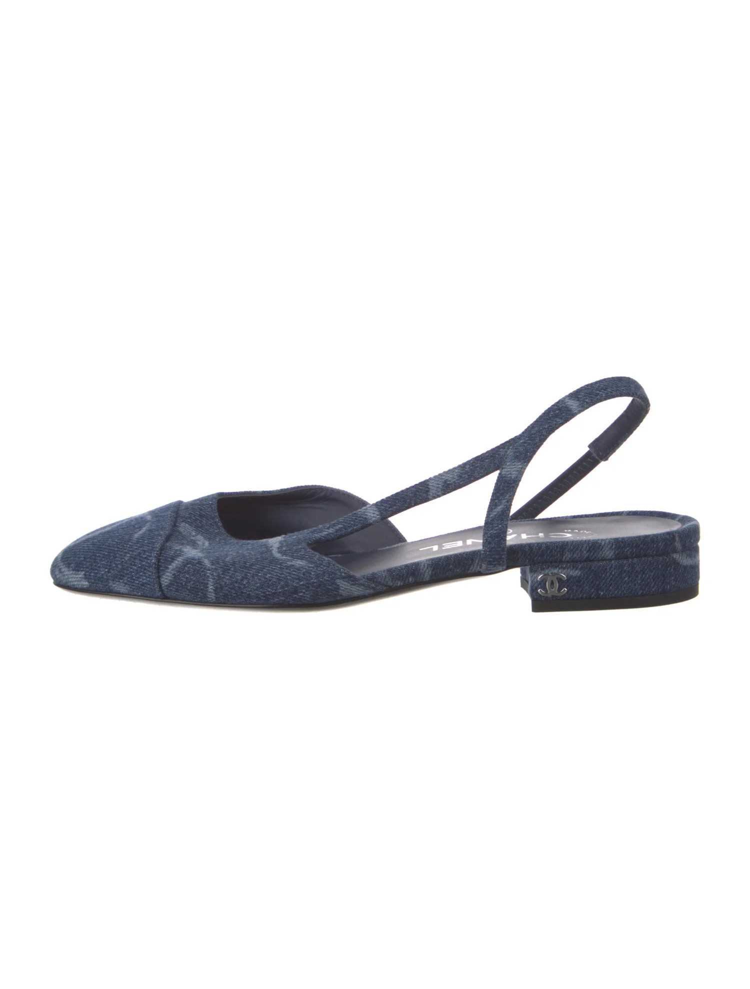 Interlocking CC Logo Denim Slingback Flats | The RealReal