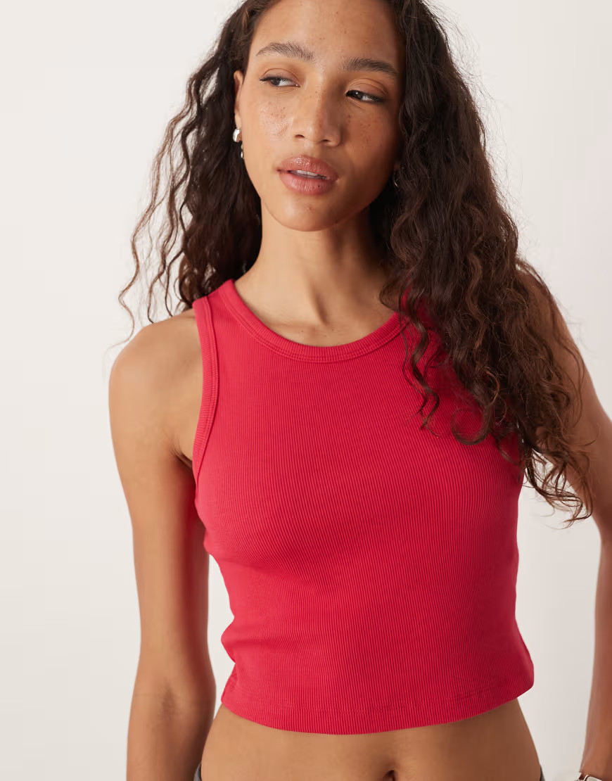 JJXX Fallon ribbed tank top in red | ASOS (Global)