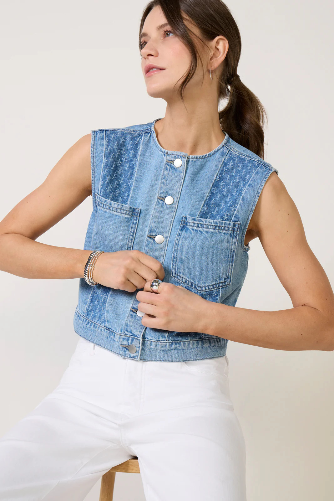 Greta Pieced Denim Vest | Evereve