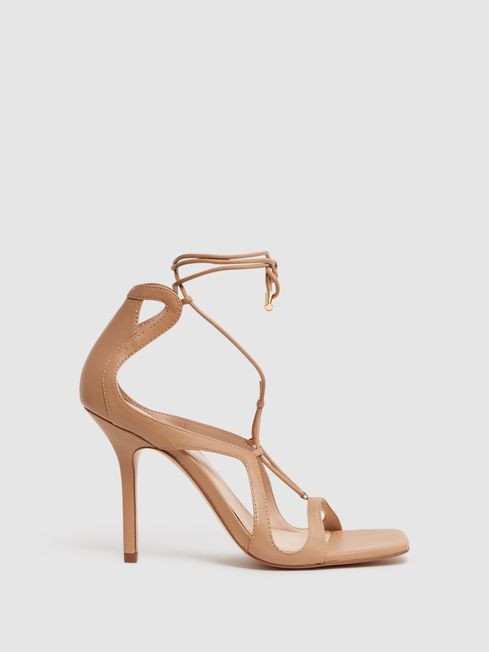 Reiss Biscuit Kate Leather Strappy High Heel Sandals | Reiss UK