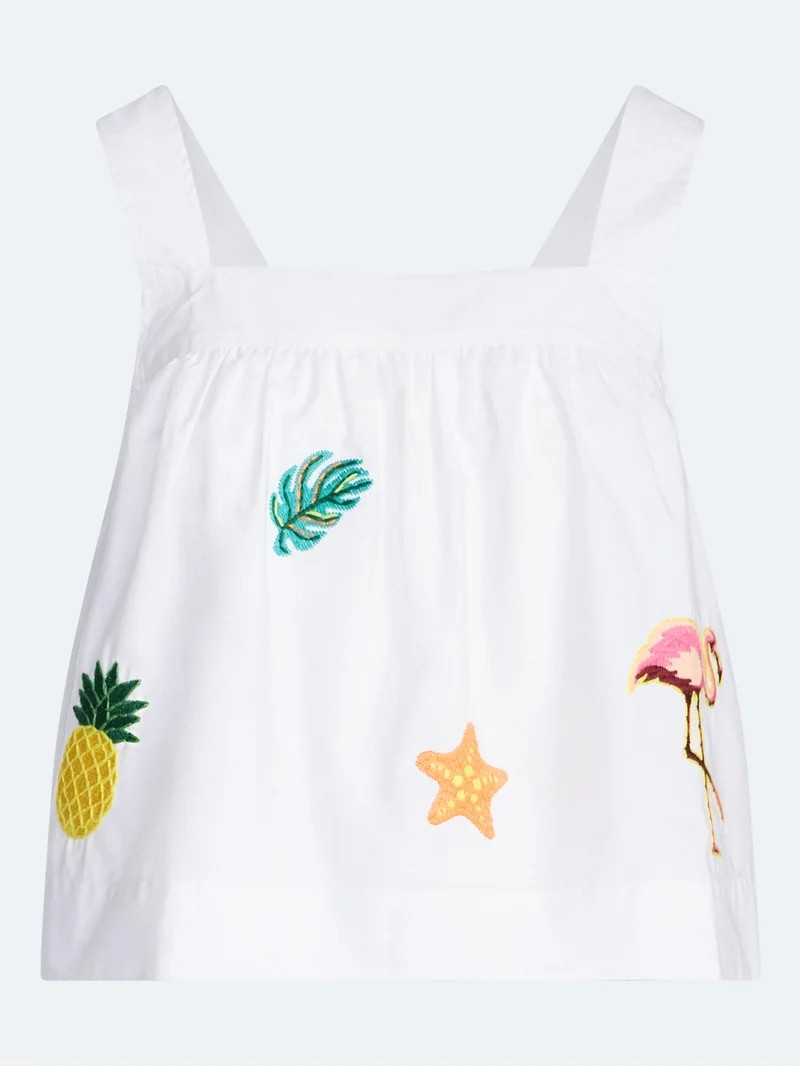 Free Assembly Women's and Women\u2019s Plus Embroidered Cotton Square Neck Top, Sizes XS-4X | Walmart (US)