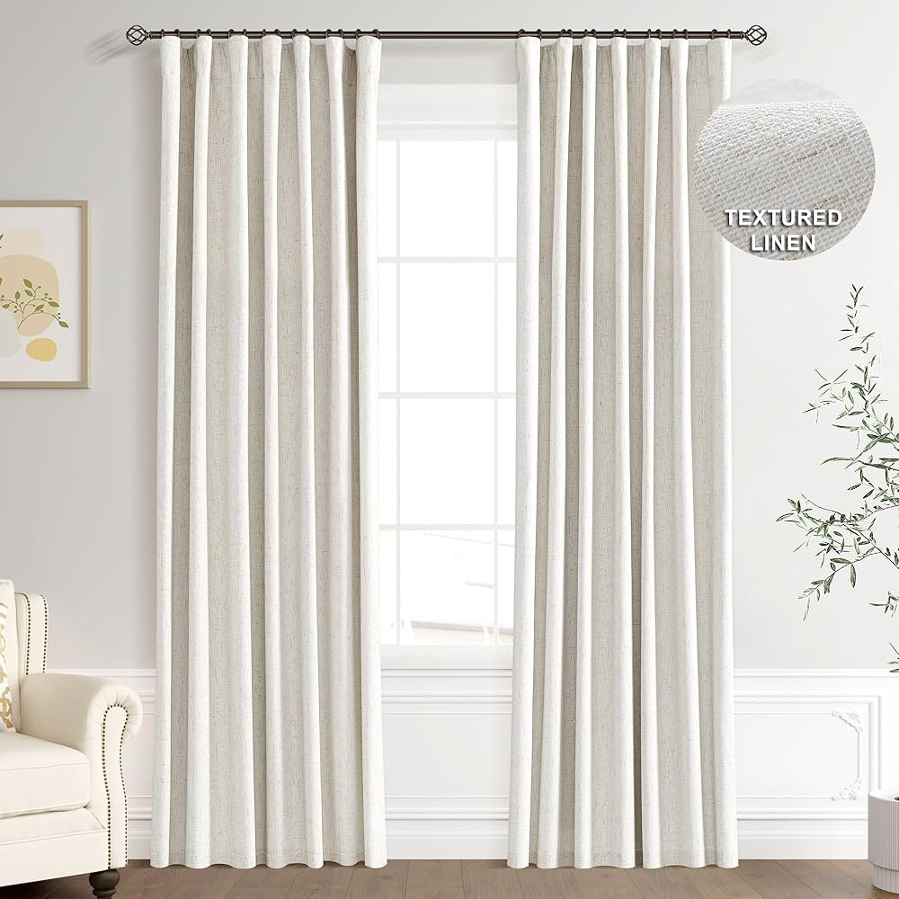 Joywell Linen 100% Blackout Curtains 96 Inches Long, Rod Pocket/Back Tab/Hook Belt/Clip Rings, Su... | Amazon (US)