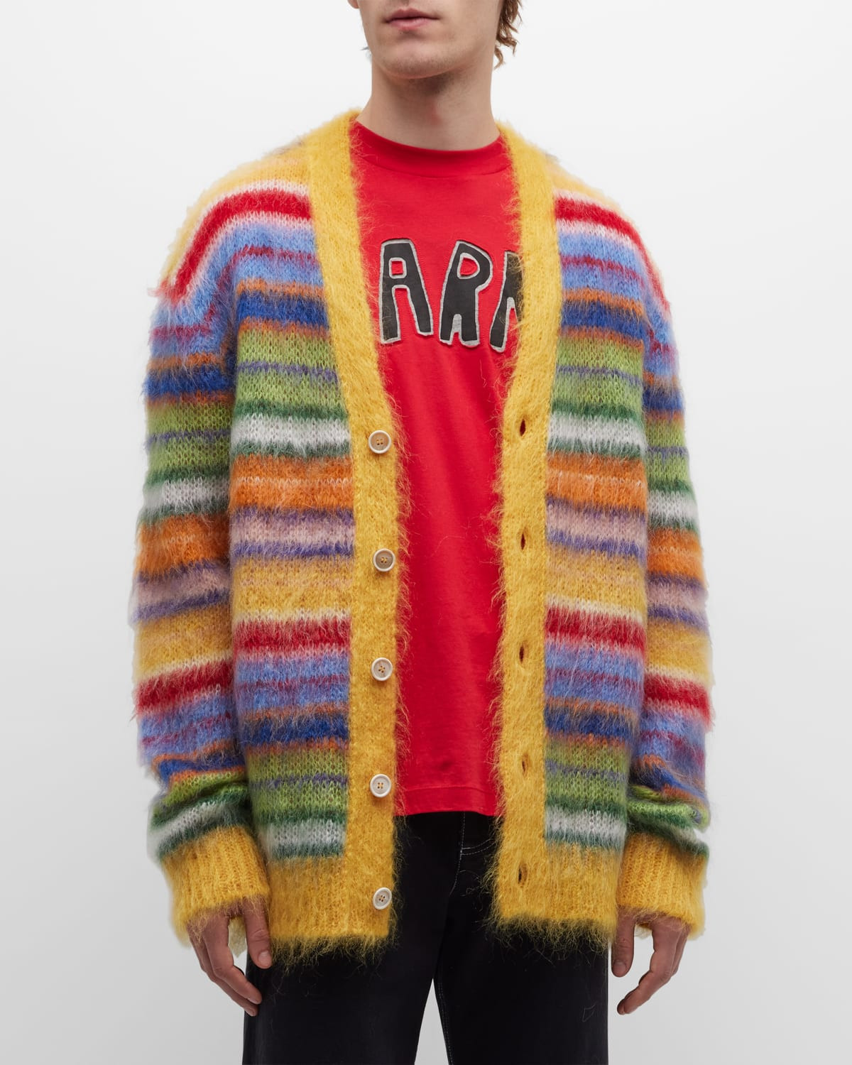 Men's Mohair Striped Cardigan | Neiman Marcus