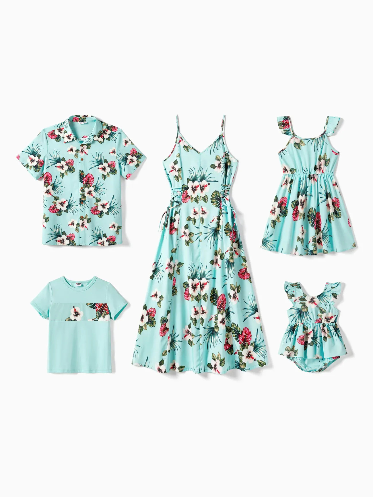 Family Summer Matching Outfits Drawstring Tropical Floral Casual Suits | PatPat