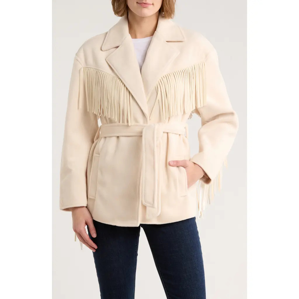 BLANKNYC Belted Fringe Trim Coat in Rodeo Star at Nordstrom Rack, Size Small | Nordstrom Rack