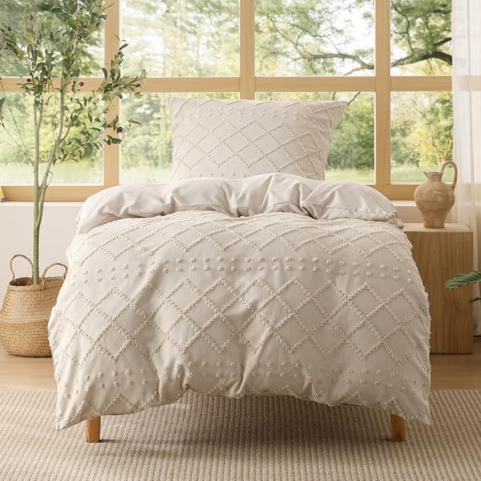 BEDSURE Boho Bettwäsche 135x200 2teilig - Boho Deko Bettwäsche-Sets Beige Getuftet Bettbezug Se... | Amazon (DE)