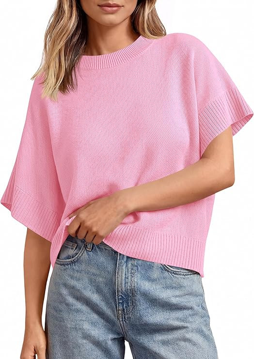 Saodimallsu Womens Short Sleeve Sweaters Crew Neck Lightweight Casual Loose Fit Summer Knit Pullo... | Amazon (US)