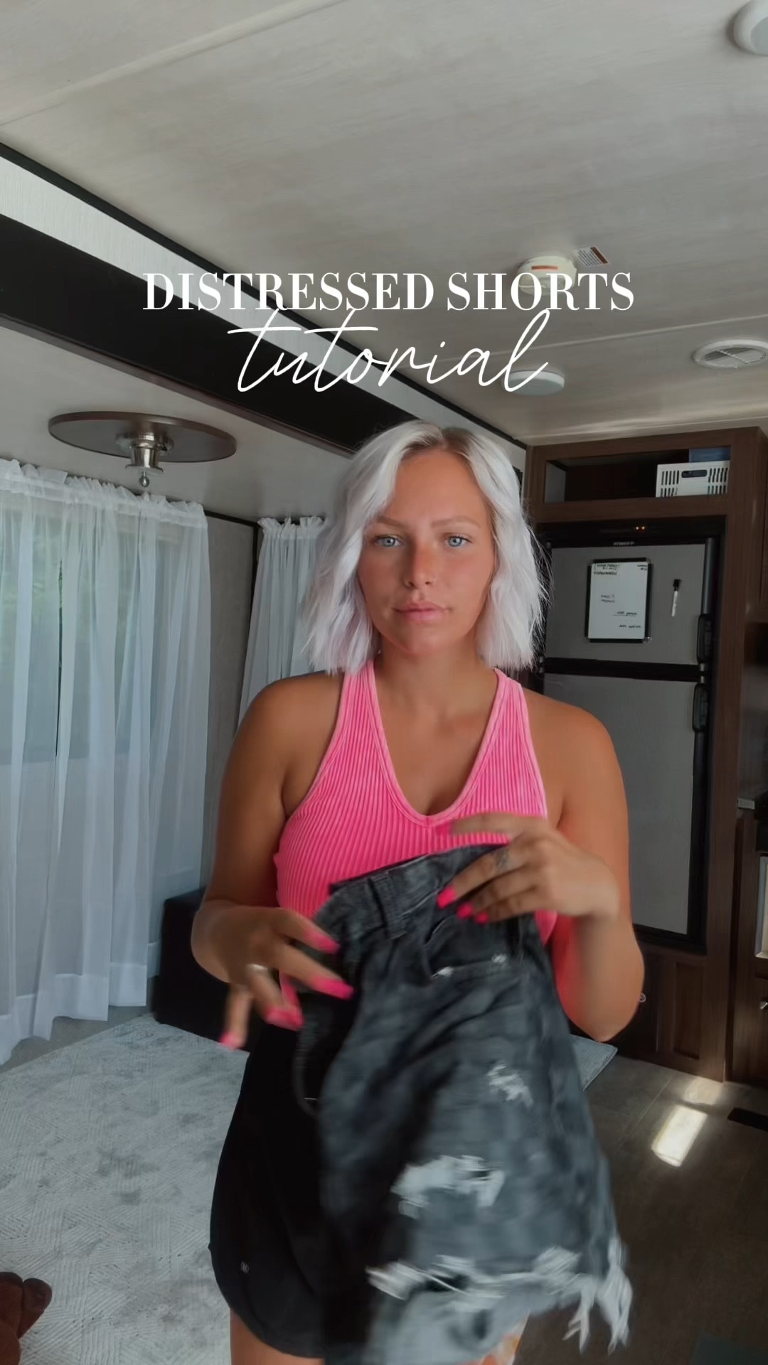 Distressing the cutest shorts from Walmart. You can make ANYTHING cute! 
I am a size 0! 
For reference I am 4’11” 108-110 lbs! 
#LTKwalmart 
#LTKshorts 
#budgetdiy 
#distressed shorts 