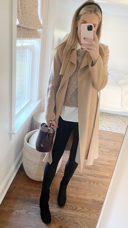 Work outfit, winter work outfit, neutral layers, tan coat, best white button up

#LTKworkwear