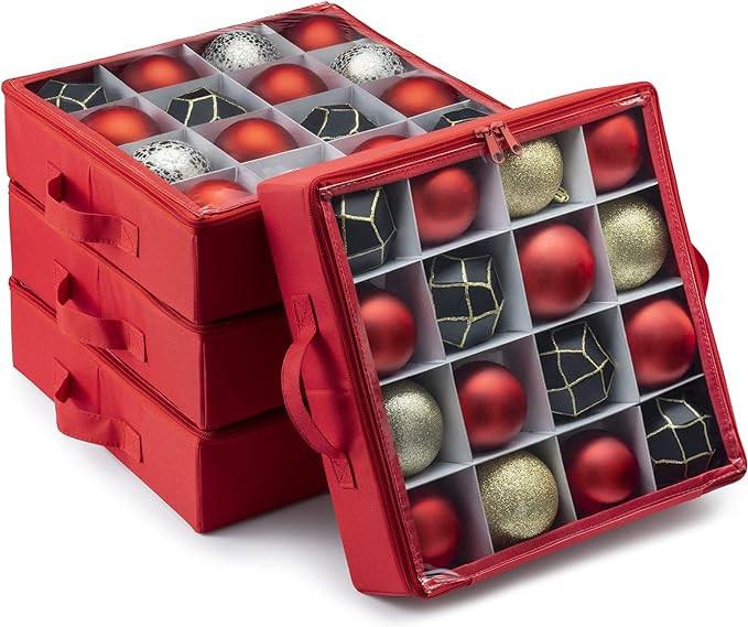 ZOBER Christmas Ornament Storage - 16.5x16.5x4 Inch Ornament Tray Organizer Boxes w/Dividers - Co... | Amazon (US)