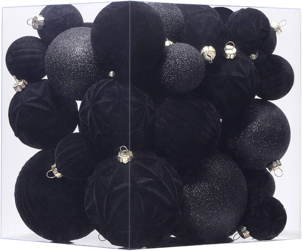 Velvet Christmas Ball Ornaments Black Christmas Tree Decorations 36pcs Shatterproof Christmas Orn... | Amazon (US)