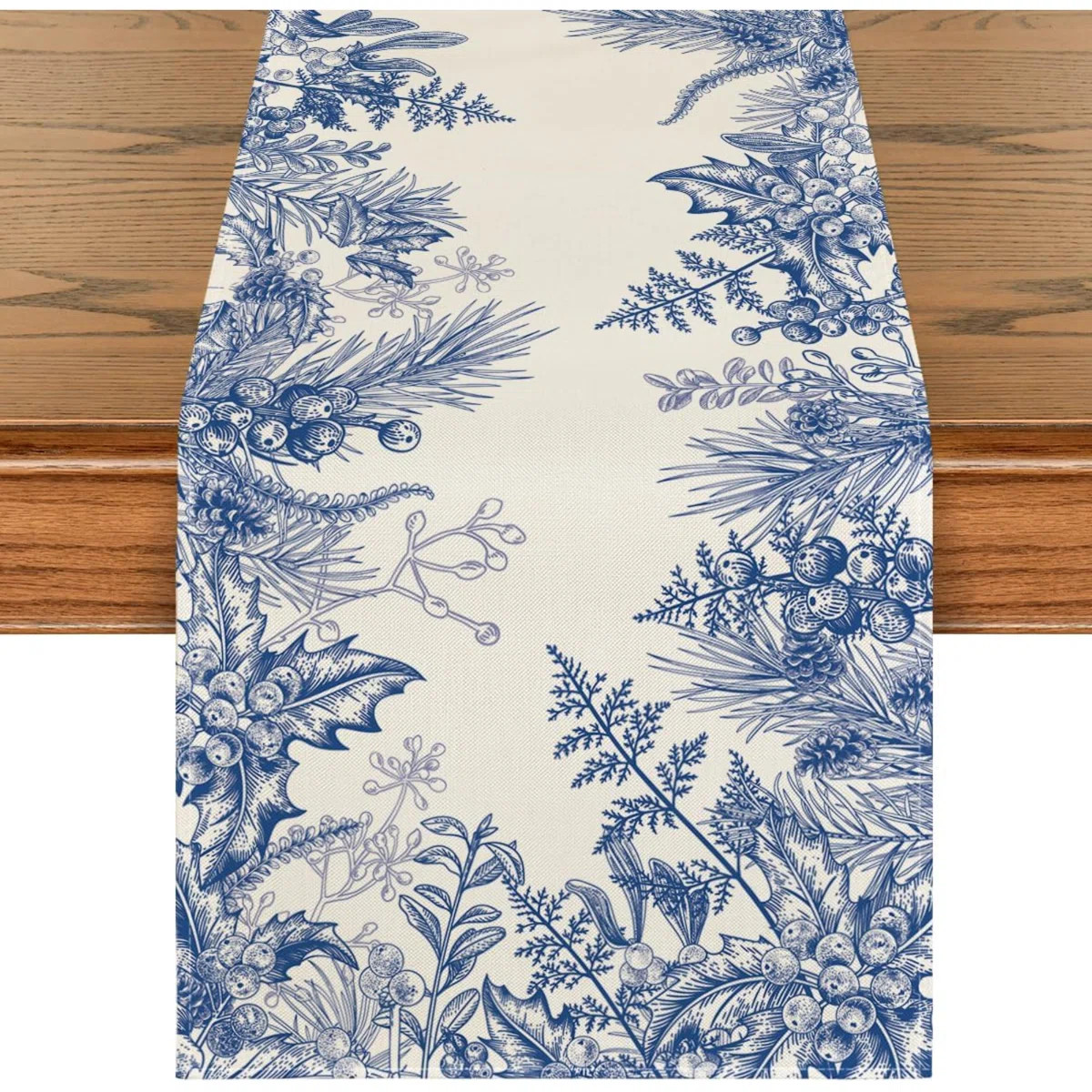 The Holiday Aisle® Holly Pine Cone Christmas Table Runner, Seasonal Winter Kitchen Dining Table ... | Wayfair North America