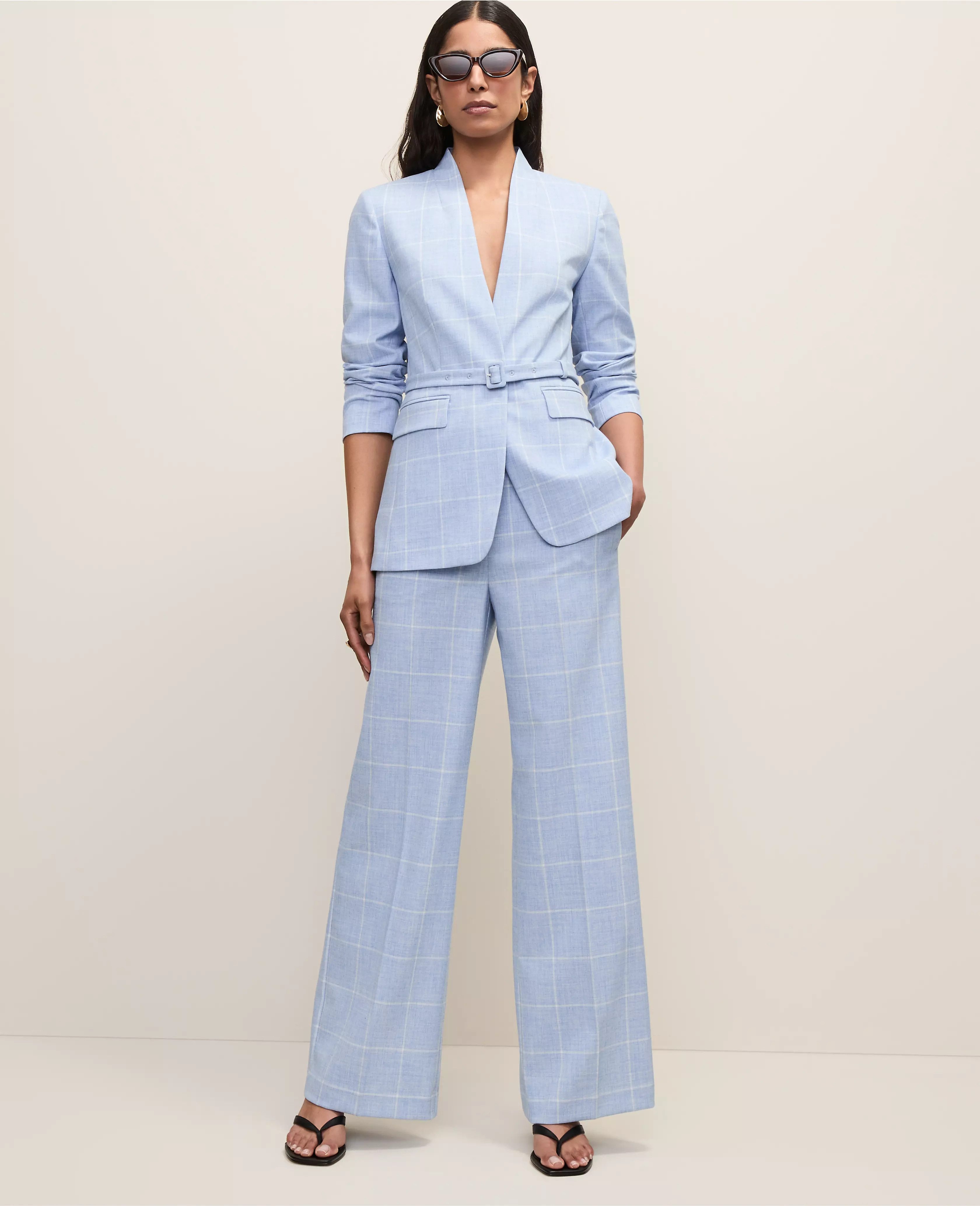 The Collarless Belted Blazer in Windowpane | Ann Taylor