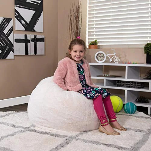 BizChair Small White Furry Bean Bag Chair for Kids and Teens | Walmart (US)