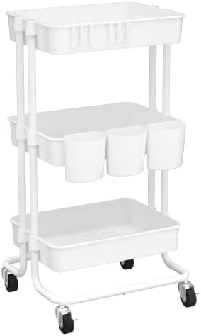 CAXXA 3-Tier Rolling Storage Organizer with 3 Small Baskets - Mobile Utility Cart with Caster Wheels | Amazon (US)